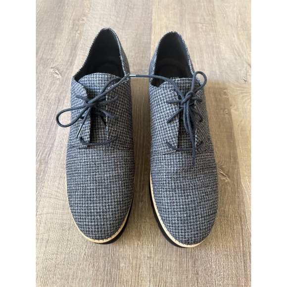 Eileen Fisher Houndstooth Lace‎ Up Platform Oxford Shoes Gray Black Wool Size 10